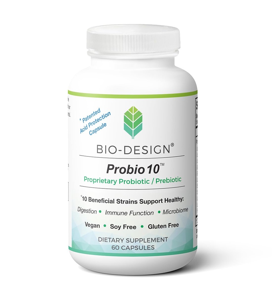 Probio10 - Denní Probiotický a prebiotický dodatek - 10 Miliardy CFU, 10 benefiční pásové pomůcky v potravě, Regularita, imunitní funkce a Gut Health - 60 Acid- Resistentní kapsle