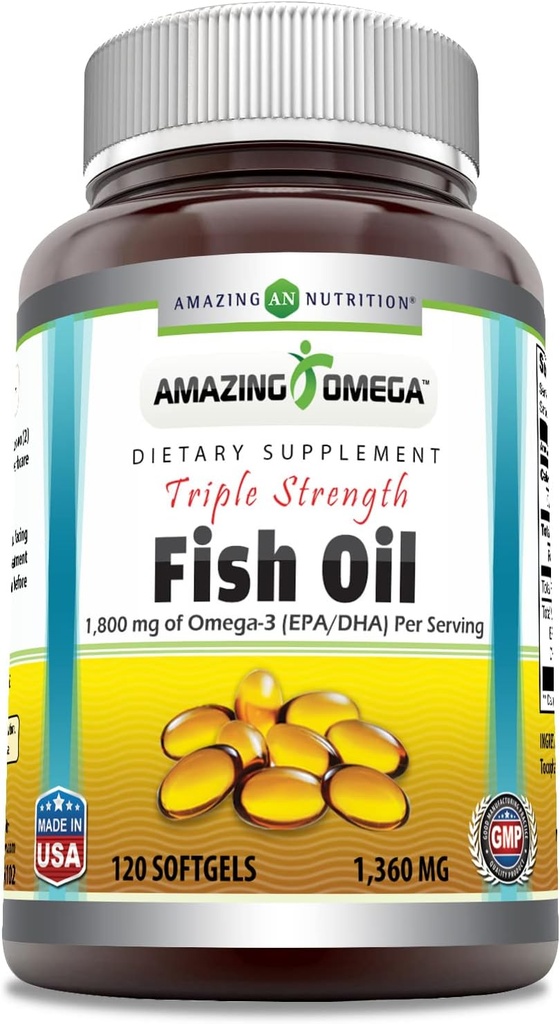 Amazing Omega Triple Strength Fish Oil (Omega-3, EPA / DHA) Dodatek 124; 1360 Mg Per Serving Oil 124; 120 Softgels Oil 124; Non- GMO 124; Gluten- Free Oil 124; Made in USA