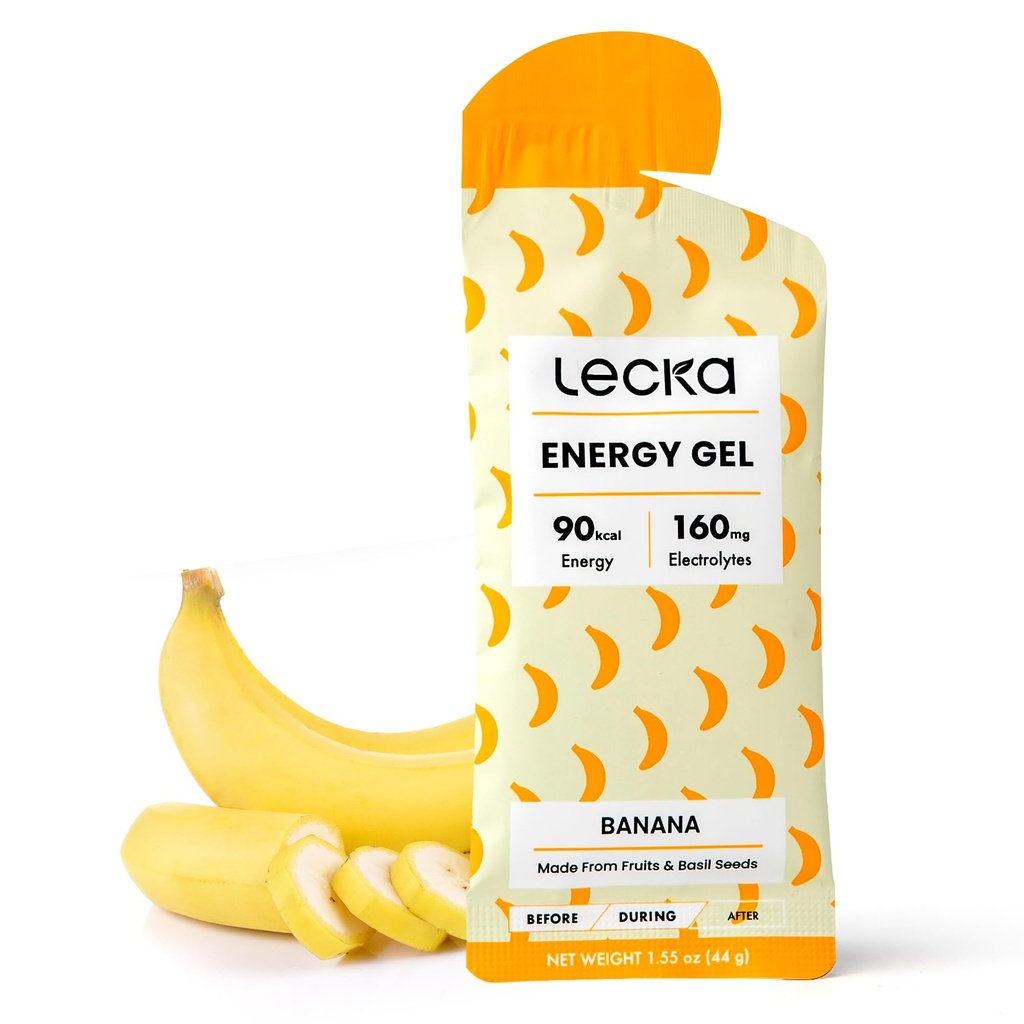 Lecka Energy Gel, 12 Gels currency 124; pro cvičení endurance, Made with Real Fruits and Basil Seeds, Provides Natural Energy and Electrolytes (12 Gels, Banana)