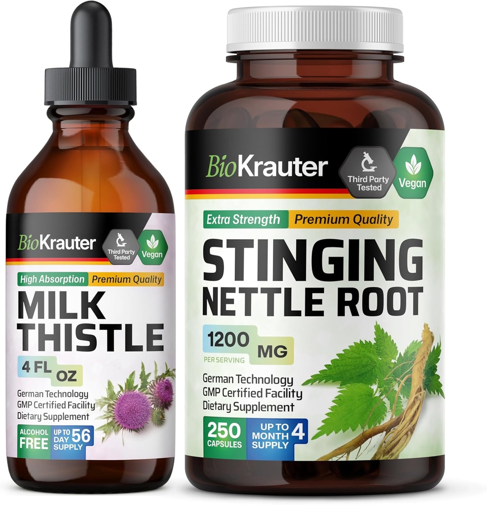 BIO KRAUTER Mléko Thistle Tincture 4 Fl. Oz. & Štípající Nettle 250 Kapsle