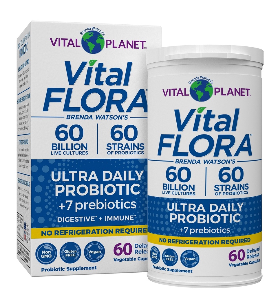 Vital Planet - Vital Flora Ultra Daily Probiotic 60 Bilion CFU, 60 Diverse Strains, 7 Organic Prebiotics, Imunitní podpora, Digestive Health Seclable Probiotics pro ženy a muže 60 Kapsle