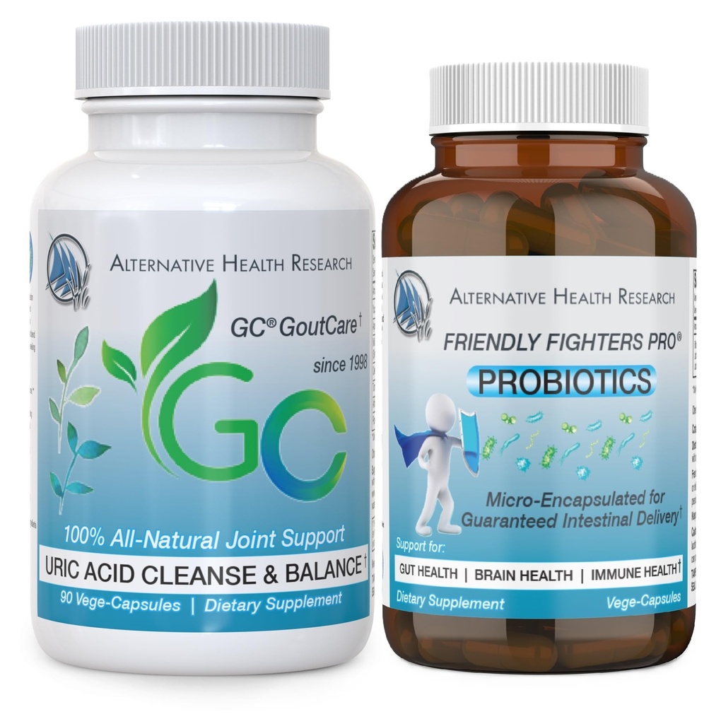 GC ® GoutCare a Friendly Fighters ® Probiotic: Balíček na čištění kyseliny močové s mikrokapsulovanými probiotiky
