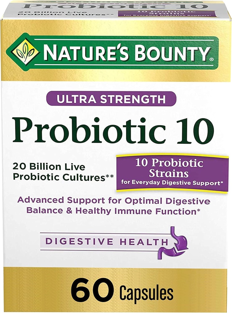 Probiotika podle přírodní Bounty, Ultra síla Probiotic 10, imunitní zdraví a stravitelné rovnováhy, 60 Kapsle