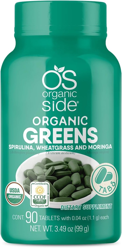 Organické zelené (Spirulina, Wheatgrass & Moringa) 90 Tablet - Bohaté na vitamíny a minerály - Super zelené 1100 mg - Certified USDA - Non GMO - Vegan