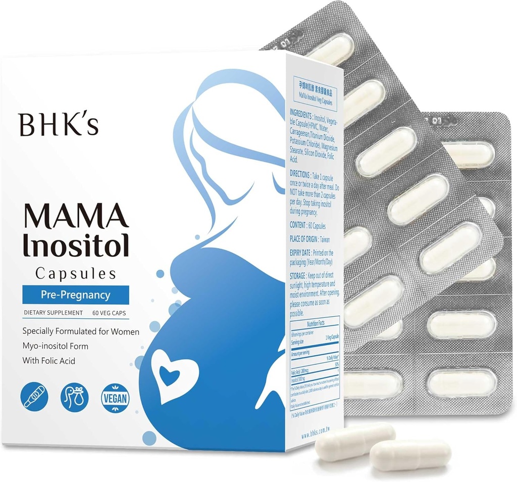 BHK je pre- těhotenství doplněk plodnosti, Hormonální rovnováha a zdravé ovariální funkce podpora žen, Pravidelné Cykly s Inositolem, 60 Kapsle