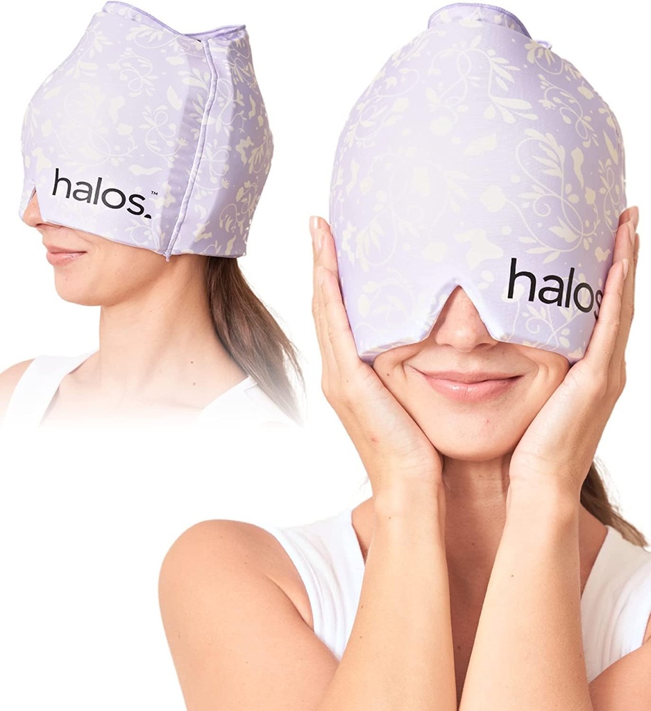 MyHalos ® Migréna Relief Cap, 30% Silnější, 2X Více Chladicí gel, Zůstává chladnější pro delší, Forma Montáž ledový klobouk, Ice Pack Head Wrap Relief, Napětí bolesti hlavy Relief Cap (Violet)