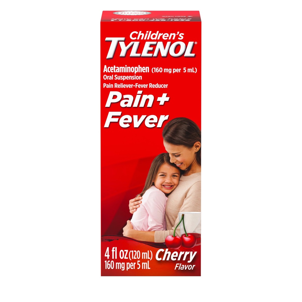 Dětský tylenol Tekutý perorální suspenze medicína, Acetaminofen Pain Reliever & Fever Reducer, Aspirin -, Ibuprofen & Alcohol- Free, Cherry, 4 Fl. Oz