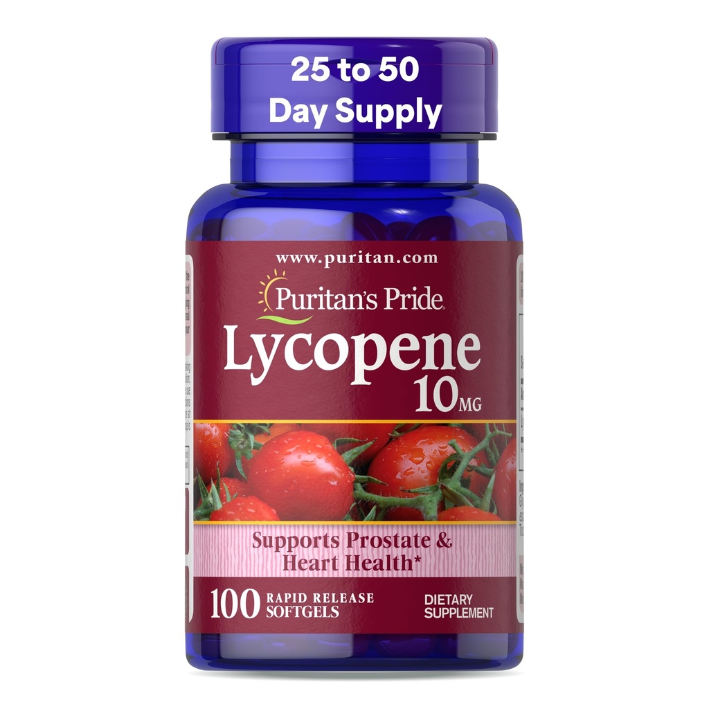 Puritan 's Pride Premium Lycopene 10mg, Dietní dodatek pro prostatu, antioxidant, srdce zdraví, a celková podpora zdraví, 100 Rychlé uvolnění Softgels
