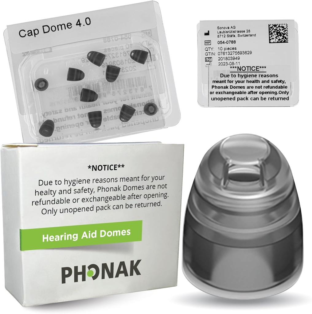 Phonak Cap 4.0 Dome XSmall (0,18 palce = 4.5mm) -Genuine OEM Švýcarsko Nahrazení Sonova, Domy pomoci sluchu pro velmi úzký sluch - 1 Pack / 10 Domes Celkem