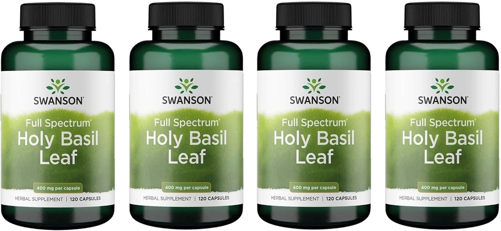 Swanson Holy Basil Leaf (Tulsi) - Podpora stresu a well- bytí dodatek - (120 Kapsle, 800mg per Serving) (4 balení)