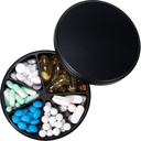 Pořadatel pilulek s 6 Compartments - Heavy Duty Metal Daily Pill Case, Velký Držák na plotýnky, Vodotěsný medikace Disponition Pill Box pro vitamin Supplement Medicine Fish Oils, 0.38lb, Black
