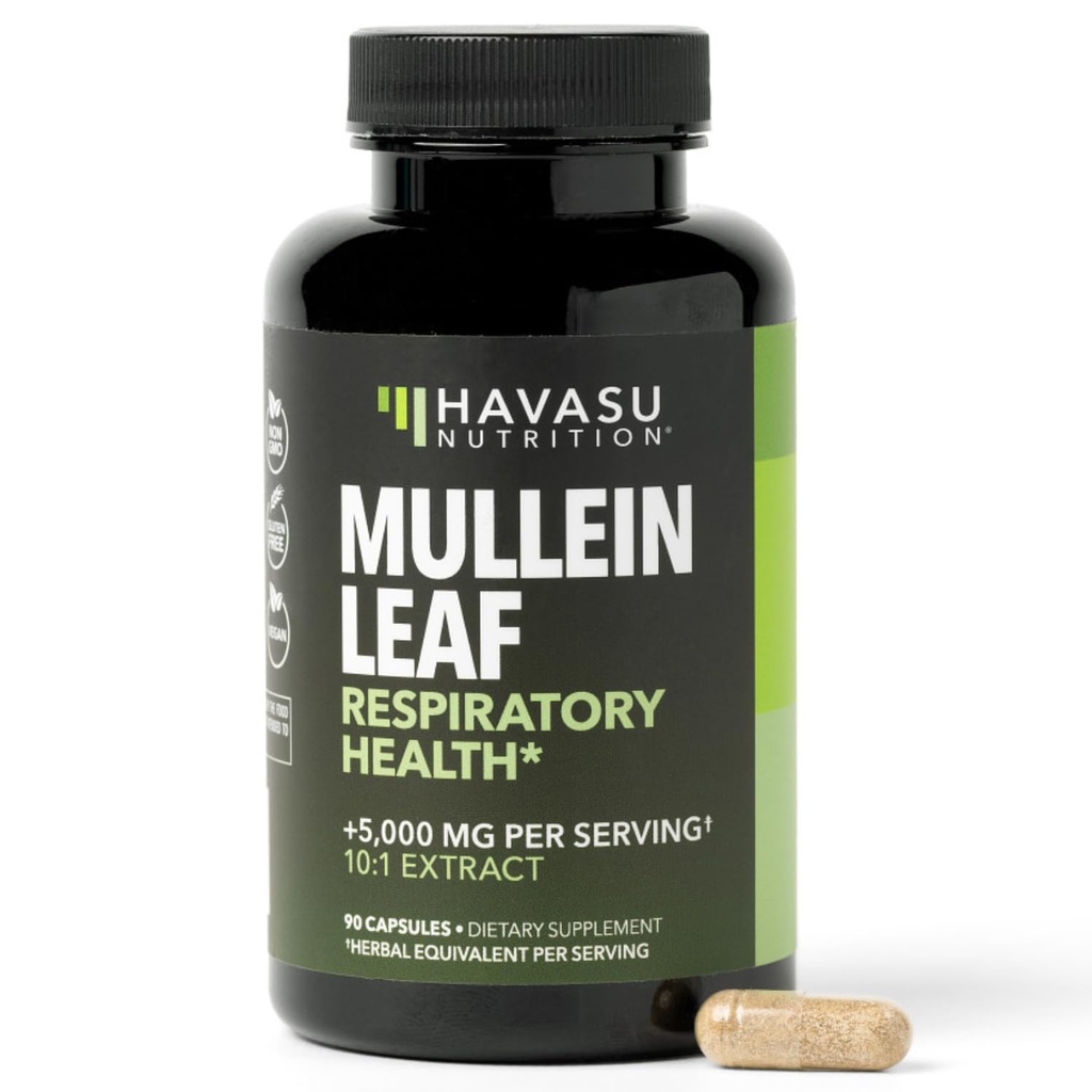 Mullein Leaf Kapsle pro respirační zdraví - 5000mg Extract 10: 1 pro podporu a imunitní funkci plic - 90 Hrabě - Vegan, Non- GMO Kapsle - Bylinný dodatek pro denní Wellness - 3 Měsíční dodávka