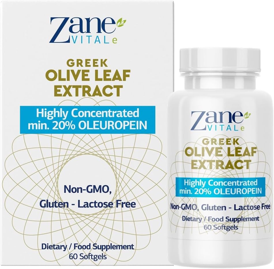Zane Greek Olive Leaf Extract - min. 20% Oleuropein - Poskytuje imunitní a zdravou podporu krevního tlaku, podporuje kardiovaskulární systém zdraví - 60 kapslí Non- GMO, gluten - laktóza - Paraben zdarma