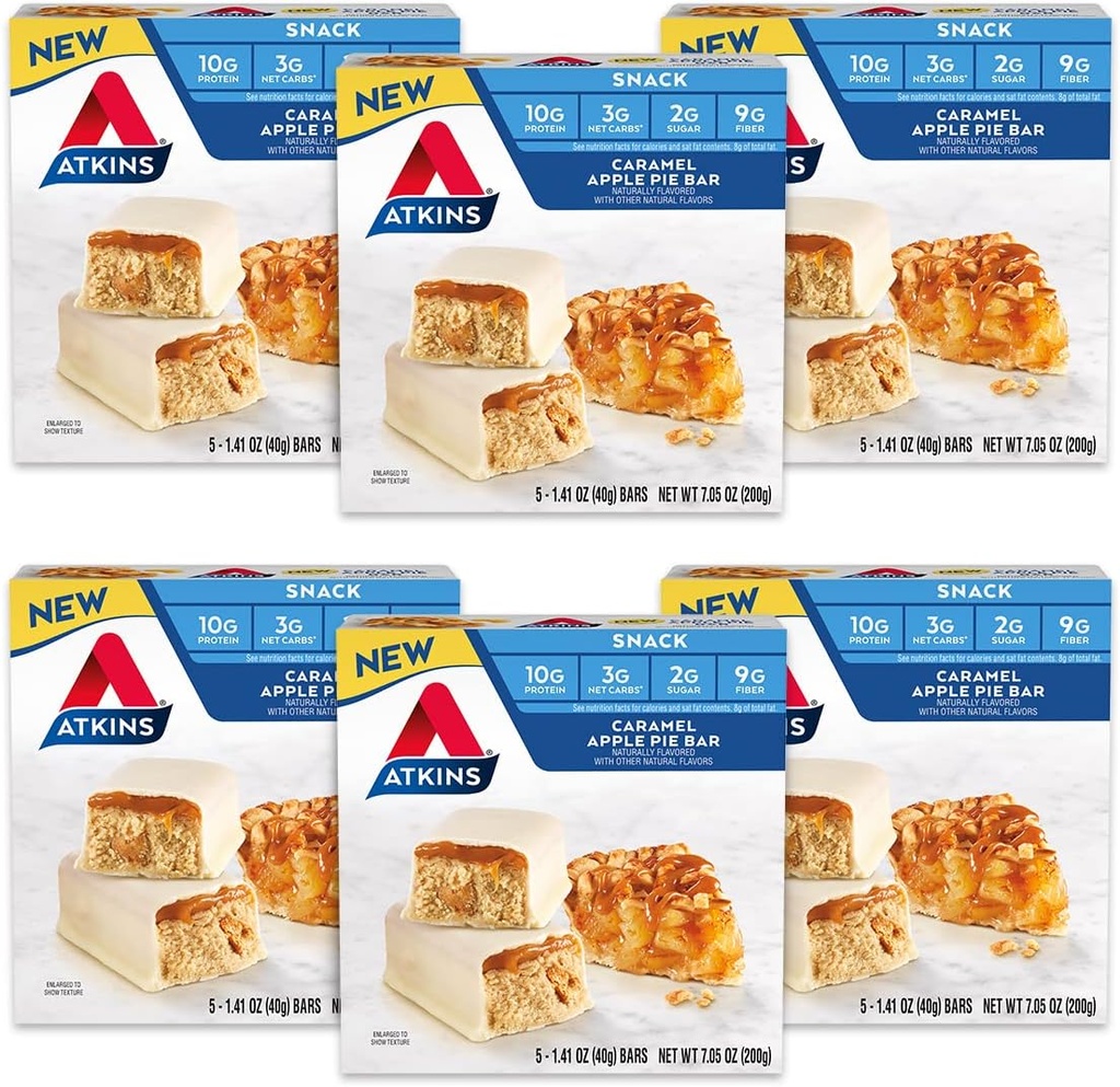 Atkins Snack Bar, Karamelový jablečný koláč, přirozeně ochucený, dobrý zdroj bílkovin a vláknina, nízký karb, nízký cukr (30 barů)