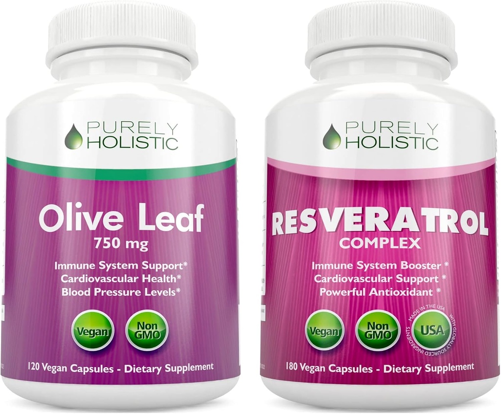 Čistě holistický olivový list Extract 750mg + Resveratrol Complex 1450mg - 300 Vegan Kapsle - Made in USA