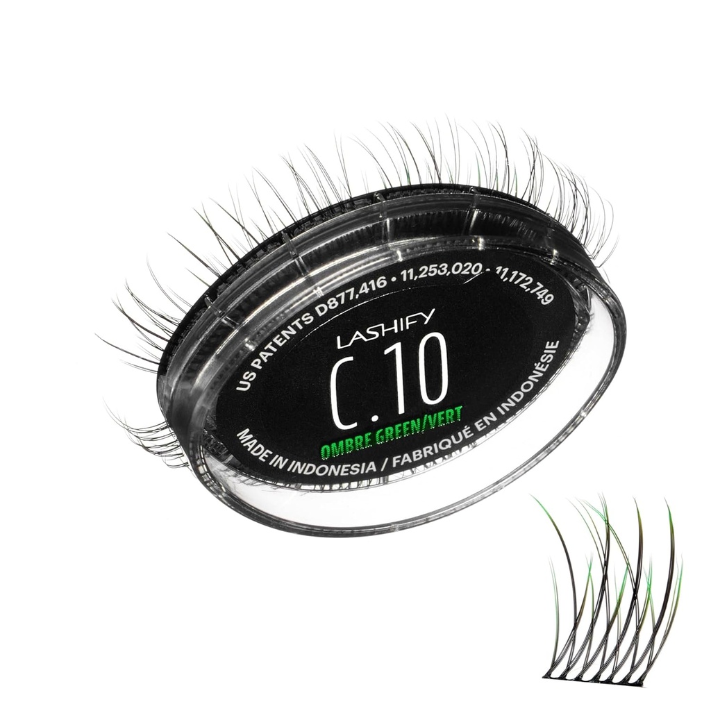 Lashify Curl 10mm Gossamer Eylash Rozšíření Znovu vyplnit Ombre Green, Easy DIY falešné řasy pro přírodní vzhled
