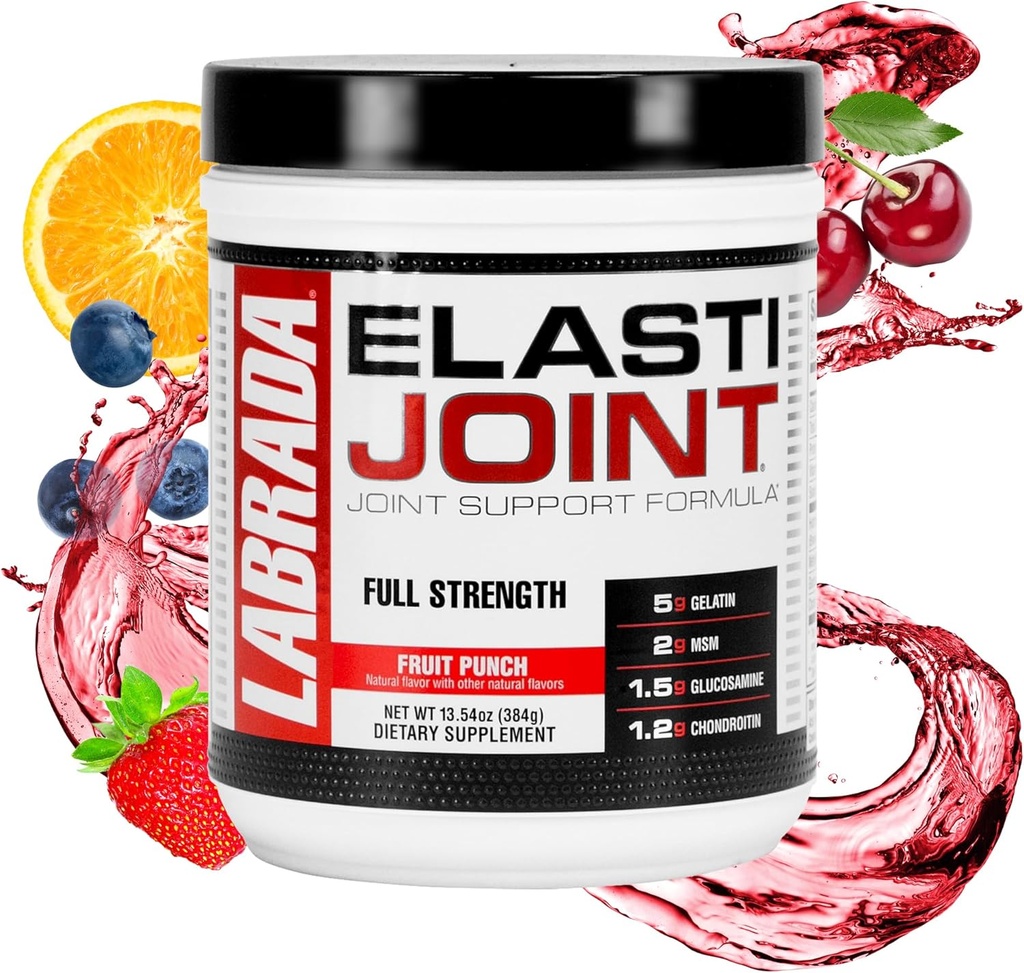 Labrada Nutrition Elastijoint, Ovocný punč, Glucosamine Společná podpora Dodatek Prášek pro muže a ženy, Zdravotní dodatek s MSM, Glucosamine Chondroitin MSM - gluten- zdarma