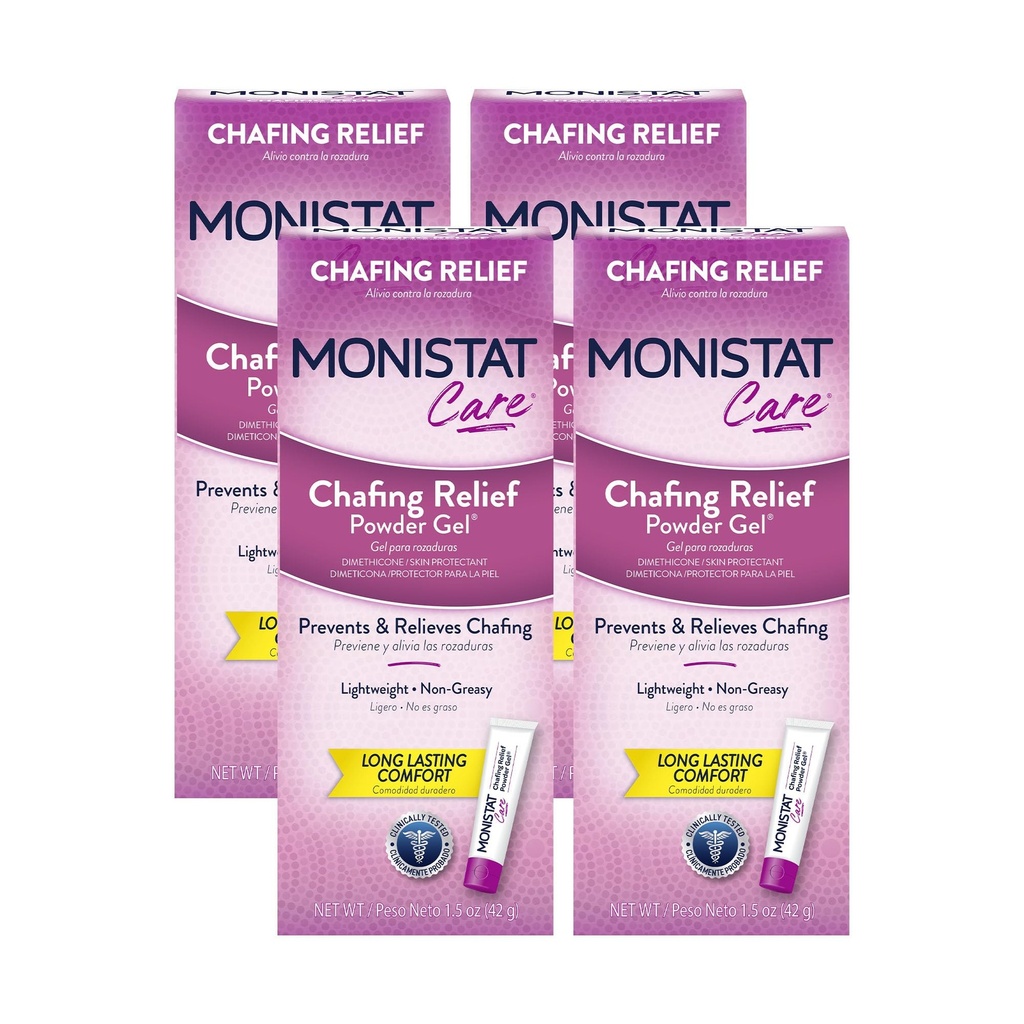 Monistat Chafing Relief Powder Gel, Long- Lasting Anti- Chafing ochrana pro bikini oblasti, Thorists a Bra Lines, 1.5 Oz, balení 4