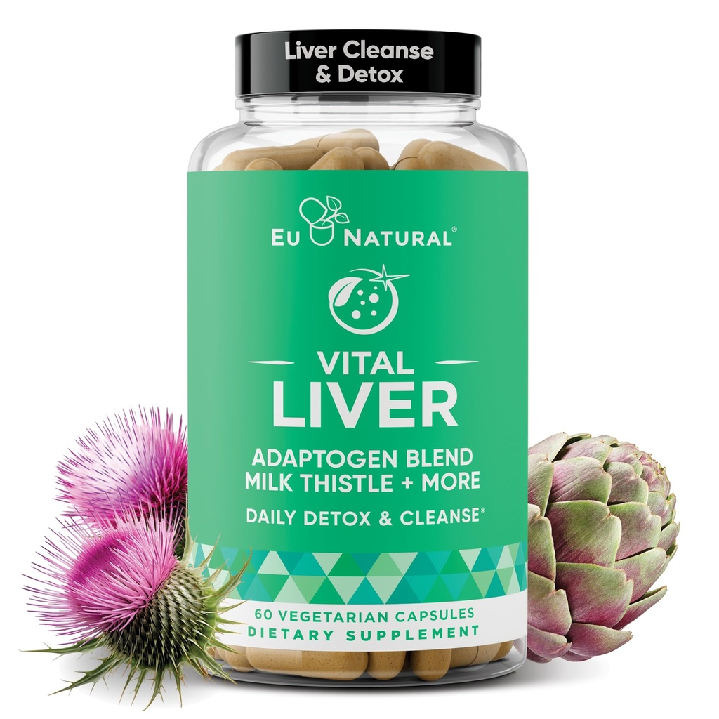 Vital Játra Cleanse Detox & Opravy - 9-in-1 Játra Supplement - Mléčné Thistle, Umělý extrakt, Kurkuma, Adaptogeny - Optimální funkce jater a stravitelné zdraví - 60 Vegetariánské měkké kapsle