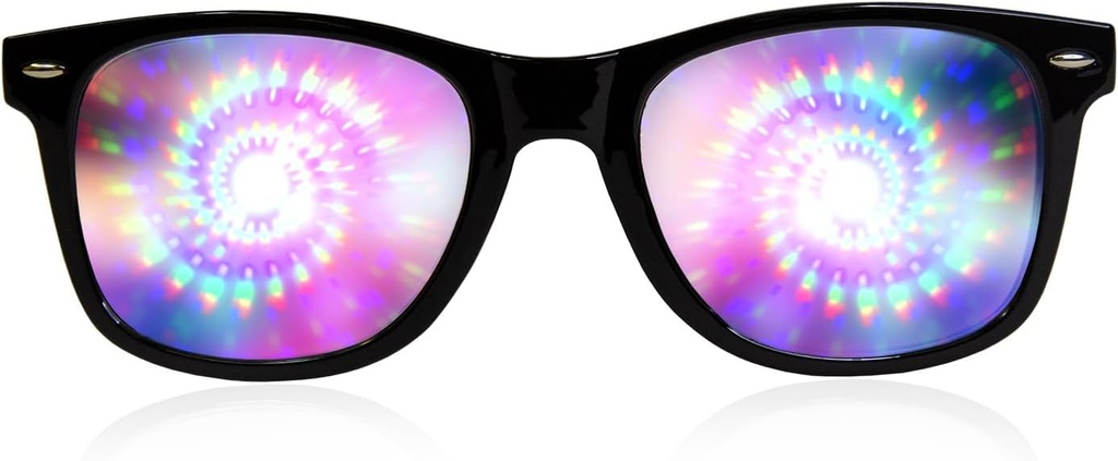 GloFX Black Frame Spiral Difraction Glasses - Laser Etched for Hypnotic Spiral Light Effects, Flexibilní a odolné pro Raves & Festivaly
