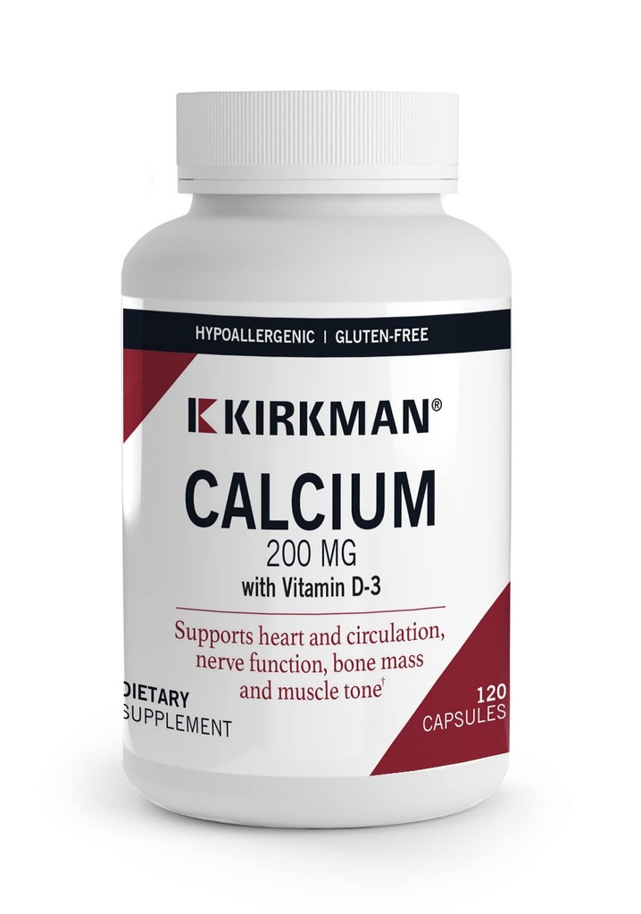 Kirkmanova nejčistší kalcium 200 mg - hypoalergenní 120 Vegetariánských kapslí - Lepek a kasein zdarma