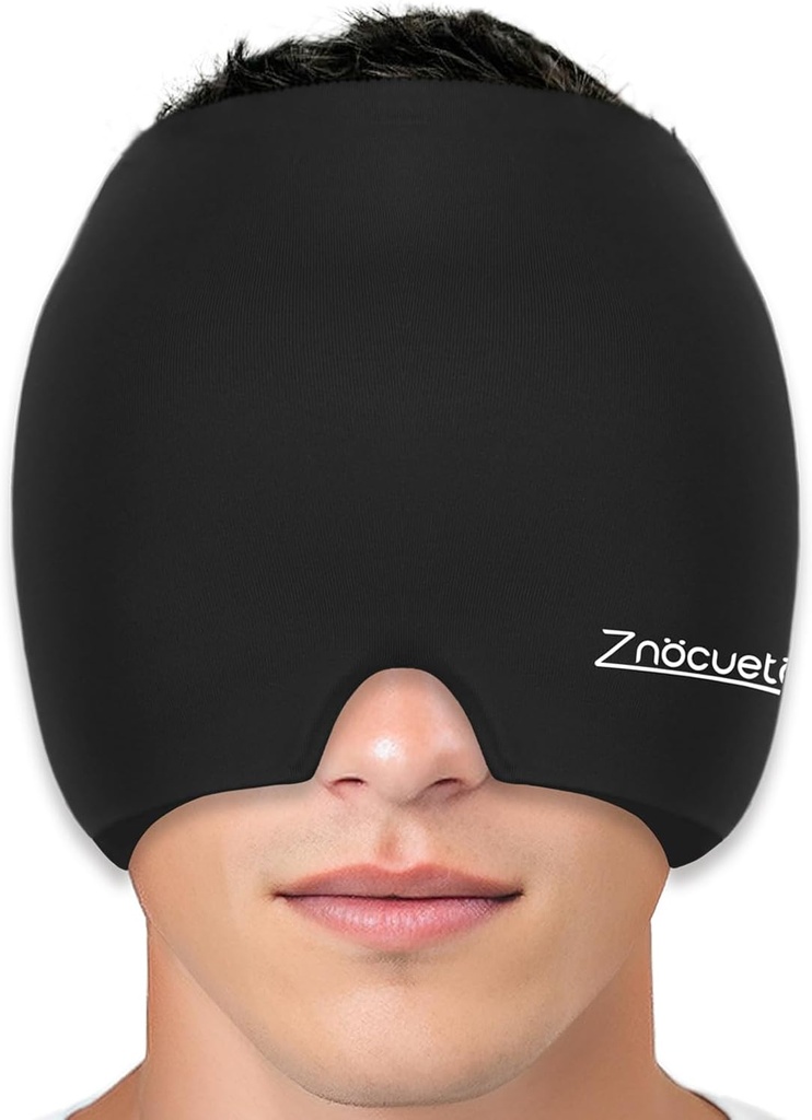 ZNÖCUETÖD Migréna Bolest hlavy Relief Cap Cap Full Head Pack Wrap Cooling Gel Ice Beanie Hot / Cold Kompression Cap for Sinus, Stres, Kocovina Bolest hlavy Relief - opakovaně použitelné ženy, černá, velikost M