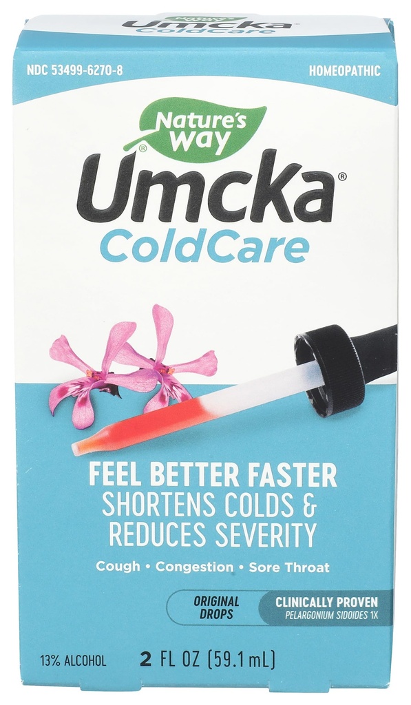 Nature 's Way Umcka ColdCare Homeopatic, Shortens Colds, Sore throat, Cough, and Congestion, Fenylephrine Free, Non- Drowsy, 2 Fl. Oz. Kapky