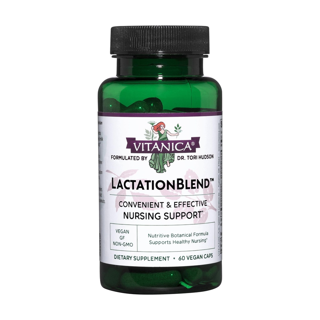 Vitanica LactationBlend, Doplněk k laktaci pro zvýšené přísun mateřského mléka a flow Organic Breastfeeding Support, s fenyklem, mléčným třmenem, Fenugreek a více, Non- GMO, Vegan, 60 Kapsle