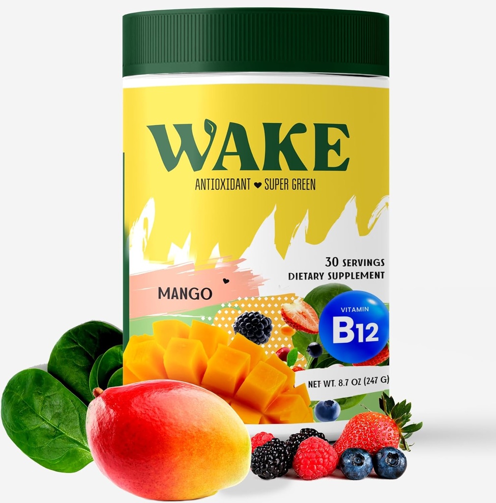 Wake Antioxidant Super Green, Nejlepší přírodní prášek Superfood, Spirulina & Chlorella, Vitamin B12, Non-GMO Vegan Drink, Juice & Smoothie Blend, Enzymy, Probiotika, Acai Berry & Camu Camu