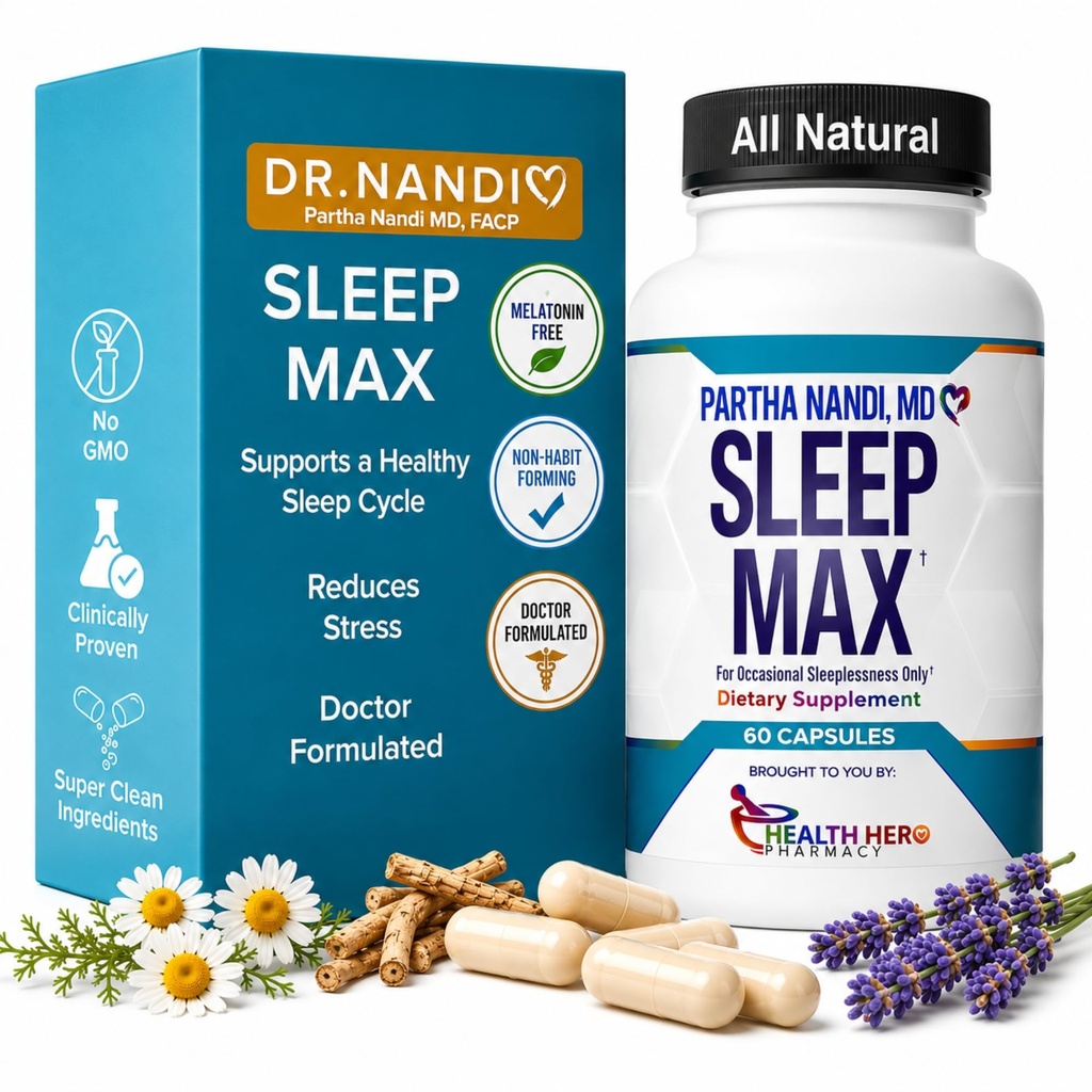 Dr. Nandi 's Sleep Max Natural Sleep Aid - Magnesium, GABA, 5-HTP & Taurin - REM Sleep & Deep Sleep Doplněk bez melatoninu - Non-Habit Forming Vegan Herbal Sleep Aid - Non-GMO - 60 Kapsle