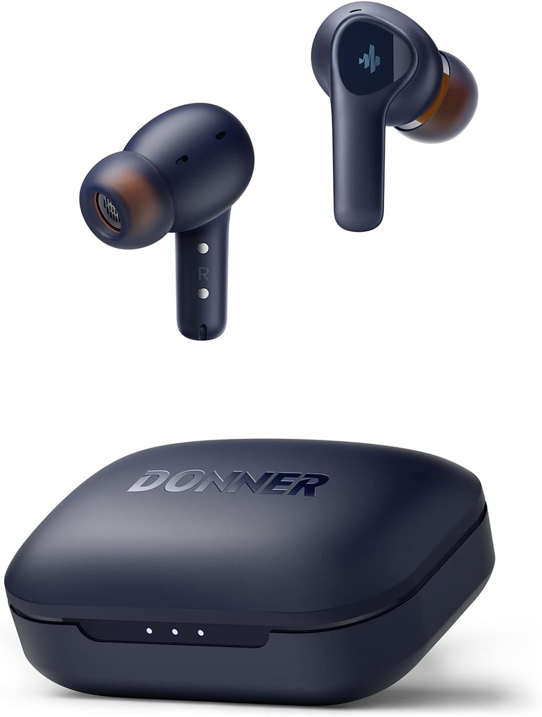 Donner Bezdrátové sluchátka hluk cancelling, Bluetooth 5.2 Sluchátka s ENC pro jasné volání, 12mm Ovladače a vyrovnané Arzralé, App pro vlastní EQ, 32H Playtime, rychlé nabíjení - Dobuds ONE, modrá