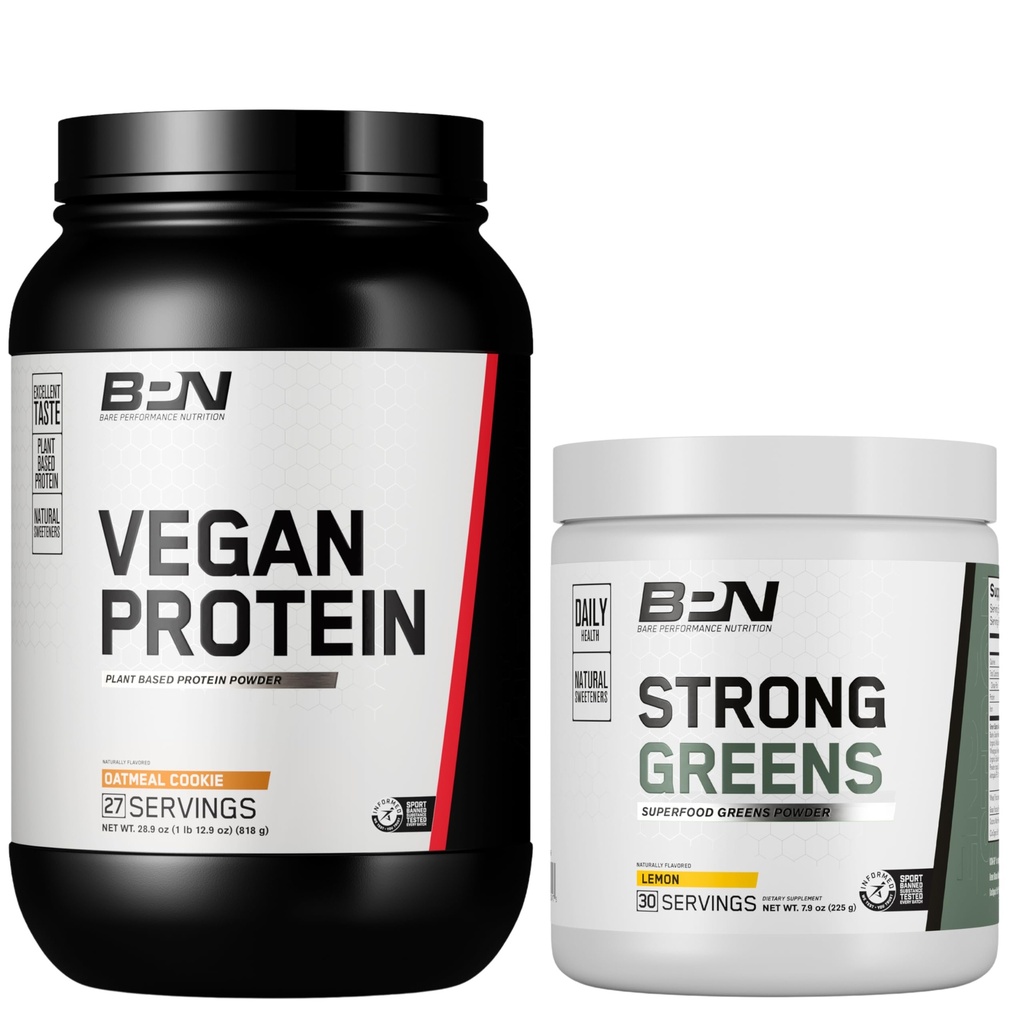 BARE VÝKONNOST VÝPOČET BPN Vegan Ovesné vločky Cookie Protein + Silný greens Lemon Bundle