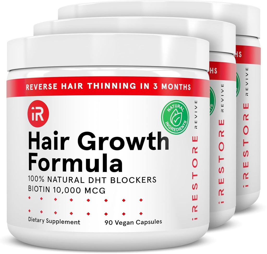 iRestore Hair Growth Supplement - Přírodní DHT Blockers & Multivitamin Blend - Vegan, Non- GMO, 90 Kapsle - Podporuje silnější, silnější vlasy pro muže a ženy - 3-Pack