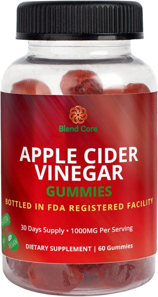 Jablečné octové gumy s vitaminem B12 - Vegan, gluten- Free, Non- GMO - Jablečná a fialová mrkev ochucená - 1000mg ACV - 60 gummies, 30denní dodávka
