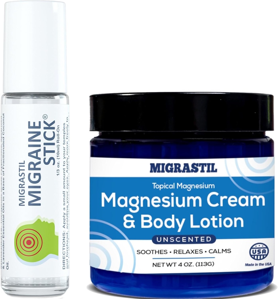 Migrastil Migréna Stick ® a Topical Magnesium Cream & Body Lotion Bundle