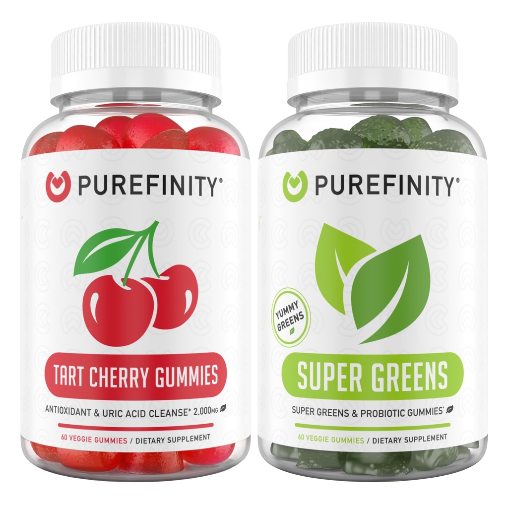 PUREFINITY Tart Cherry and Super Green Gummies Bundle (Uric Acid Flush & Cleanse with Your Daily Green)