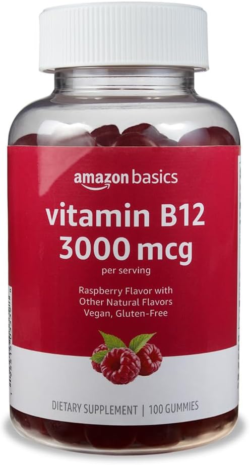 Základy Vitamin B12 3000 mcg Gummies, Normal Energy Production and Metabolism, Imunitary System Support, Raspberry, 100 Count (2 za porci) (dříve Solima)
