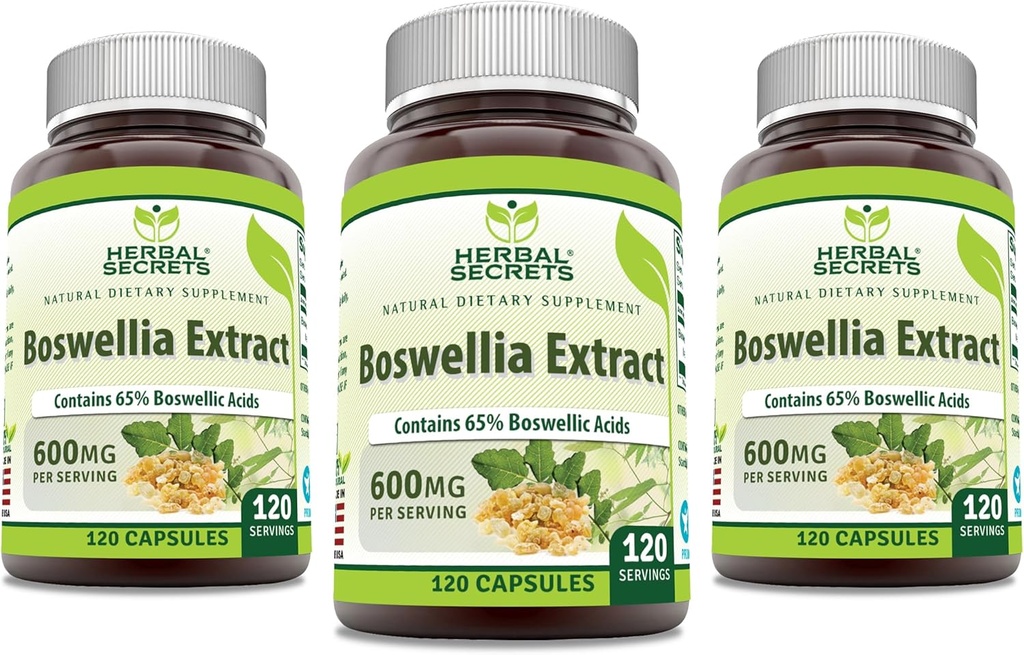 Bylinné tajemství Boswellia Serrata Extract (65% boswellic Acids) 600 mg Kapsle dodatek 124; Non- GMO CLAS124; gluten zdarma (120 CLAS124; 3 Pack)