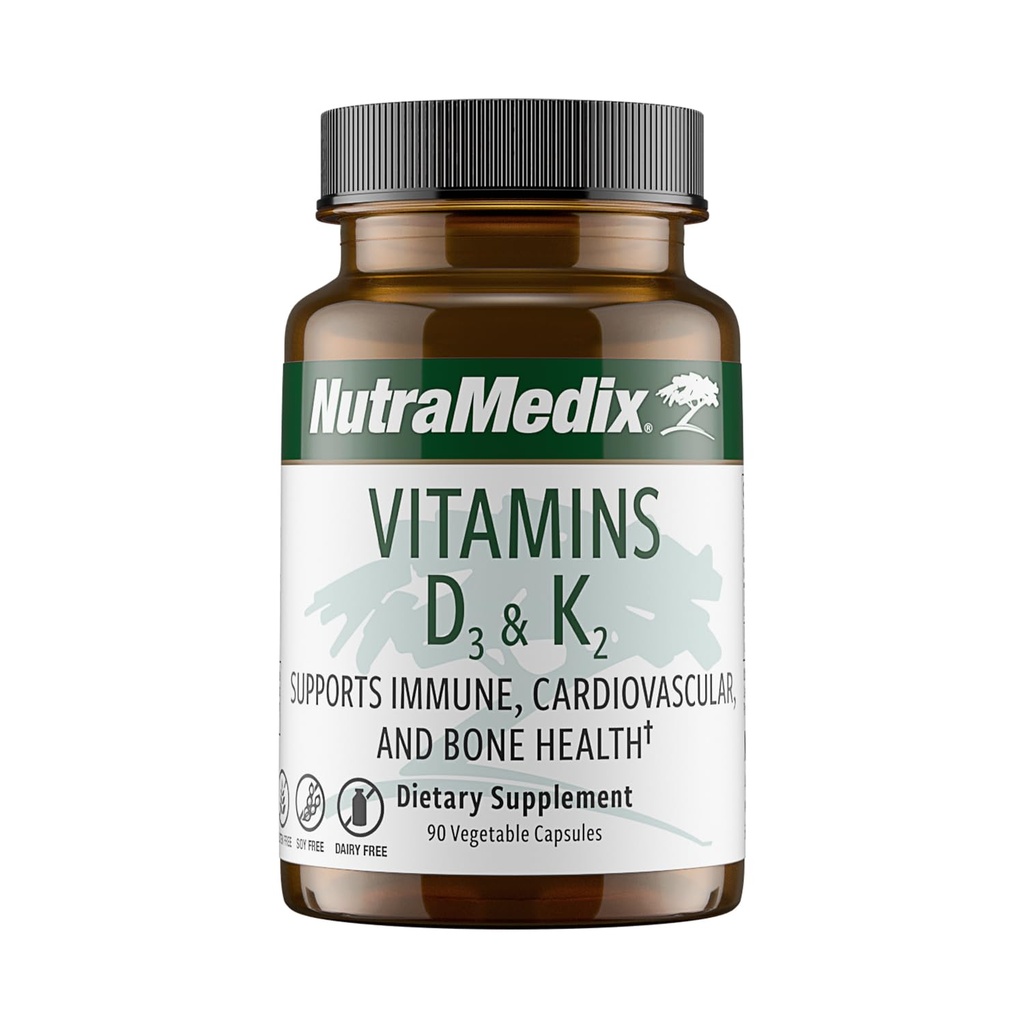 Nutrametrický vitamin D3 a K2 Imunitní podpůrný dodatek pro ženy a muže - Podpora zdraví srdce - Může pomoci s metabolismem vápníku (90 kapslí)