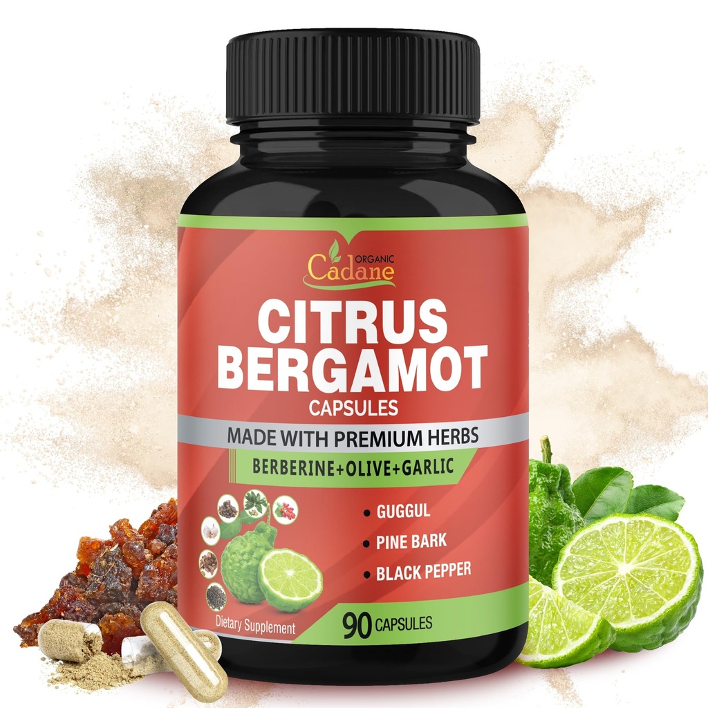 Organické Cadane Citrus Bergamot dodatek Extract Kapsle, 90 Caps, 3 měsíce Dodávka & Berberine, Olive, Guggul, Česnek, Pine Bark, Black Pepper