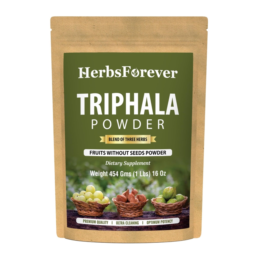 Herbsforever Triphala Churna Powder Traditional Ayurvedic Formulation podporuje detoxikaci a omlazení Non GMO, Vegan 454 GMS
