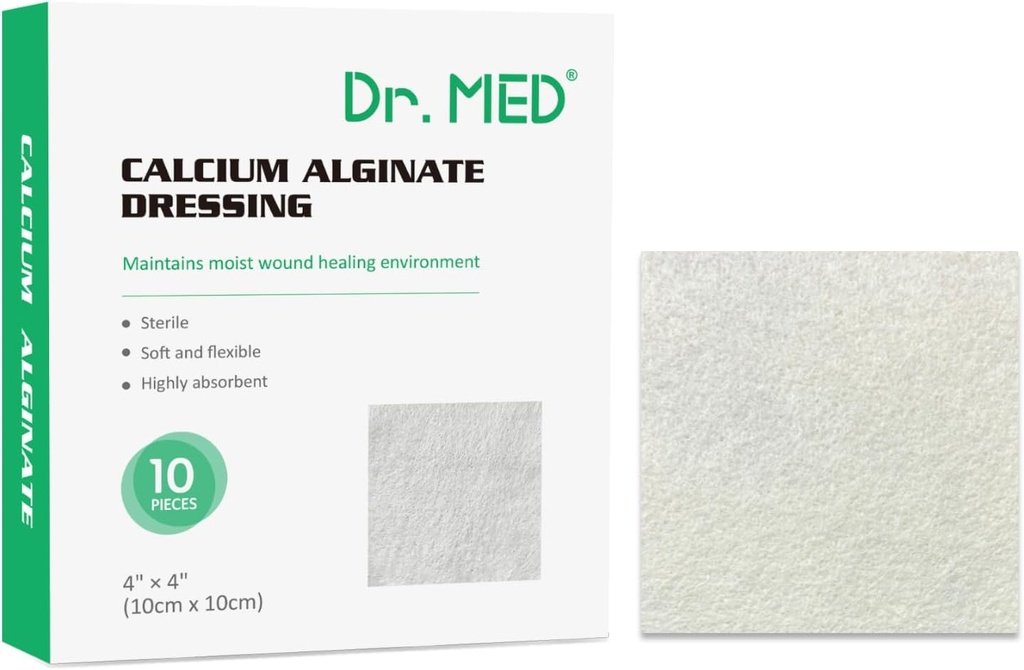 Dr. Med vápník Alginate zranění Dressing 4 "x4", 10 Individuální balení High Absorpční Dressing Gauze, Non-Stick Pads, Měkké a pohodlné Patch pro péči o zranění, Rychlejší léčení