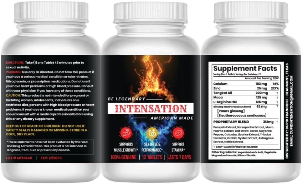 INTENZACE - mužský dodatek - Všechna přírodní stamina podpora - Poslední delší - Zvýšení velikosti, síla & Stamina - Zlepšit úroveň energie - Optimalizovat vitalitu - 12 Tablety