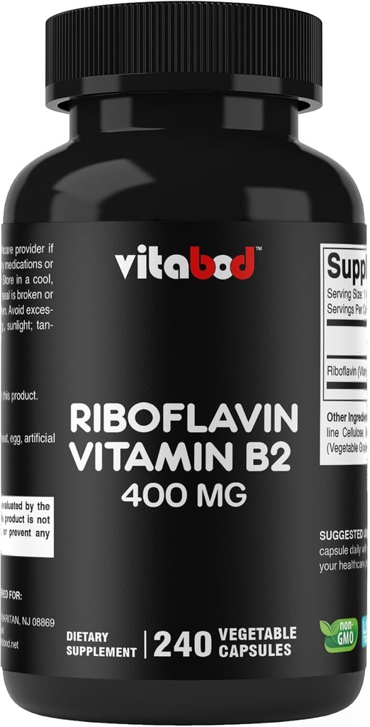 Vitamin B2 (Riboflavin) 400 mg 240 Vegetariánských kapslí - Podpora výroby celulární energie a červených krvinek