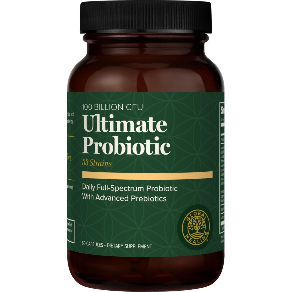 Globální hojení Ultimate Probiotic Blend dodatek s Prebiotika a Probiotika pro trávicí zdraví, Trakt, & imunitní systém, Gut zdraví pro muže a ženy, 100 miliard CFU (60 kapslí)