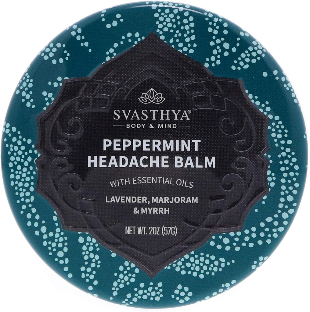 Svasthya Tělo & Mint Peppermint bolest hlavy Balm by Svasthya - Instant & Lasting Sinus, Migréna & Stress bolest hlavy Relief, Has Peppermint, Lavender, Marjoram, Myrrh - 100% přírodní, Made in the USA, 2 oz