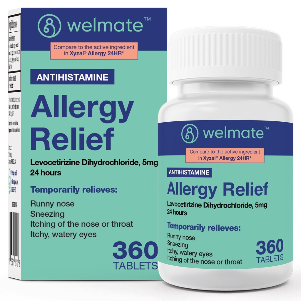 WELMATE - Levocetirizin Dihydrochlorid 5 mg (360 ct) - Non Drowsy Alergical Medicine - 24 hodin - Antihistamin - Generické alergické pilulky - Over- The- Counter Medikace