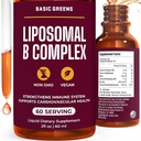 Lipozomální B vitaminy Komplexní tekutina - vysoká absorpce pro energii, Brain & Skin Health, Vlasy & Hřebíky, Pokročilé Lipozomální Dodávka, Vegan, Non- GMO, 2 Fl Oz