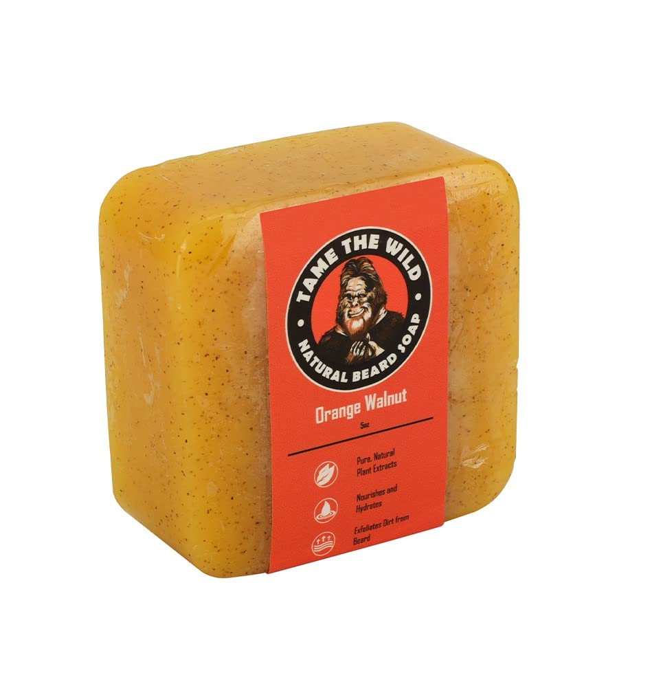 TAME WILD Orange Walnut Beard Soap Bar - 5 oz Exfoliating Beard Wash and Face Scrub - Shea Butter and Coconut Oil Cleanser - Hydrating Grooming Soap - Den otců dárky