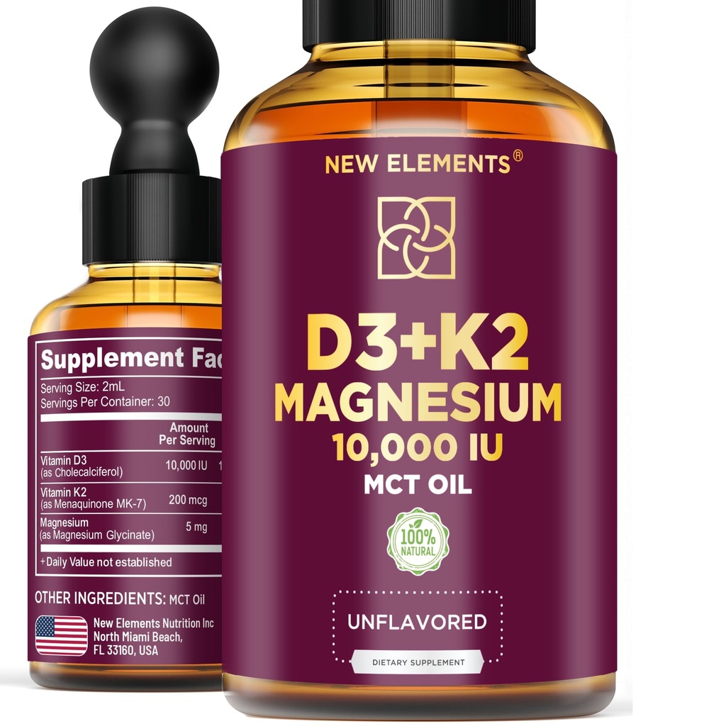 Tekutý vitamin D3 s K2 & Magnesium Glycinátem 124; Vitamin D Kapky 10.000 IU iž